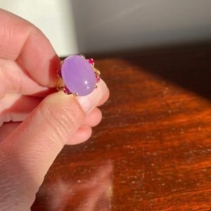 Vintage Custom Made Purple Jade and 14k Gold Ring - Price Firm